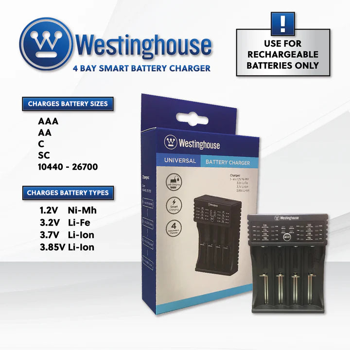 Westinghouse 4 Bay Universal Ni-Mh, Li-ion, Li-Fe Smart Charger