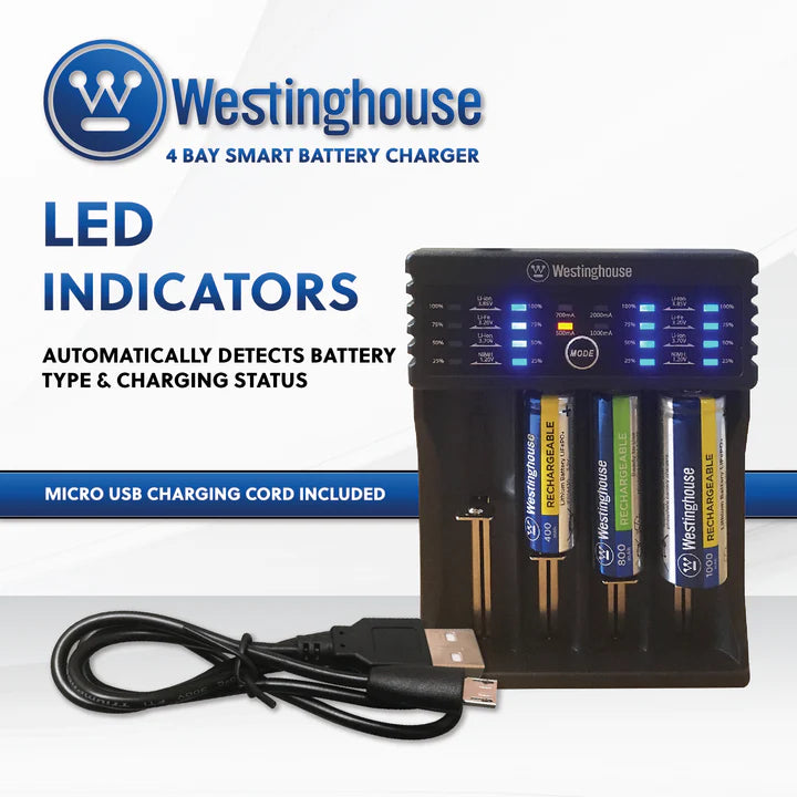 Westinghouse 4 Bay Universal Ni-Mh, Li-ion, Li-Fe Smart Charger
