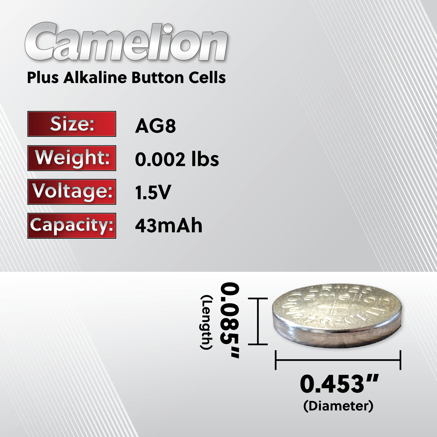 Camelion AG8 / LR55 / 391 1.5V Coin Cell Battery Pack of 10