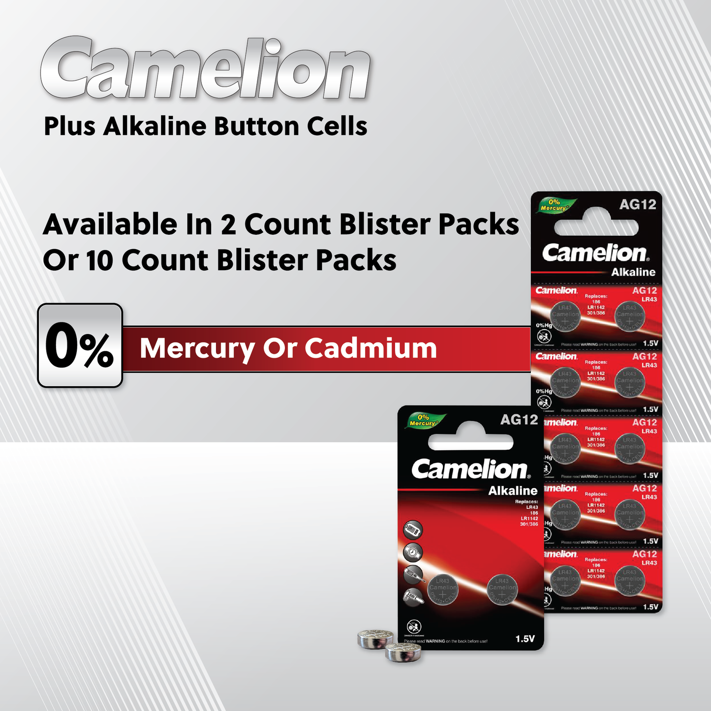 Camelion AG8 / LR55 / 391 1.5V Coin Cell Battery Pack of 10