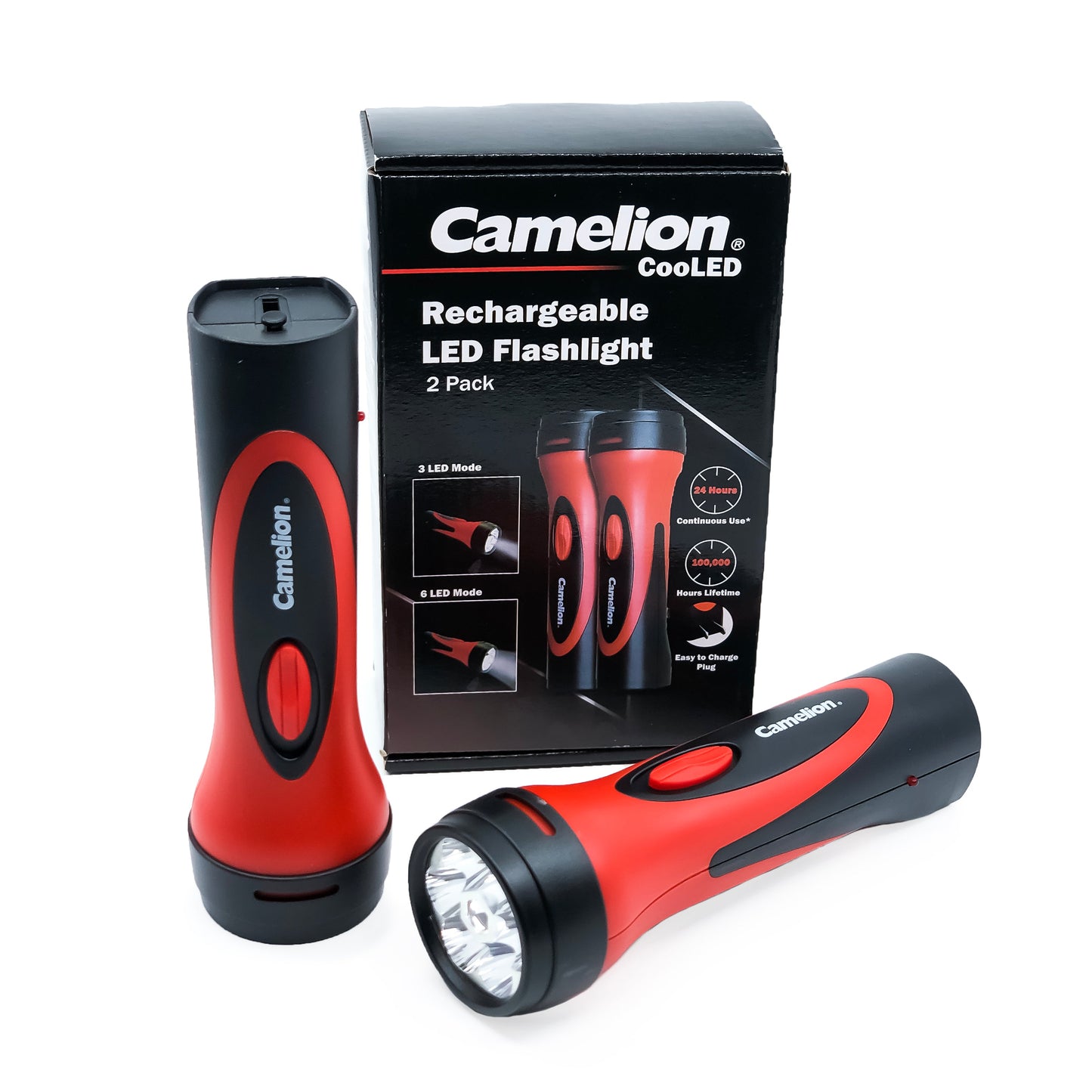 2 Pack Emergency Ready Flashligh Rechargeable - Camelion 6 LED Flashlight - Battery Liquidator