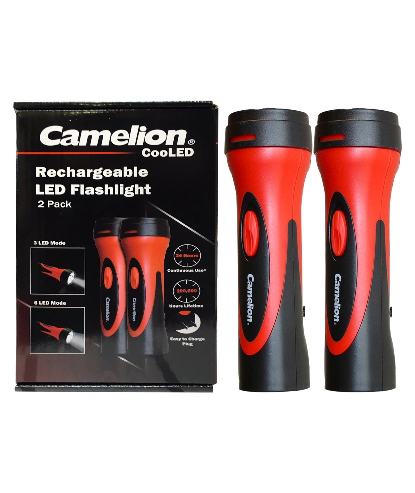 2 Pack Emergency Ready Flashligh Rechargeable - Camelion 6 LED Flashlight - Battery Liquidator
