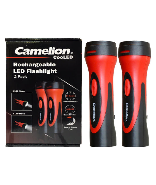 2 Pack Emergency Ready Flashligh Rechargeable - Camelion 6 LED Flashlight - Battery Liquidator