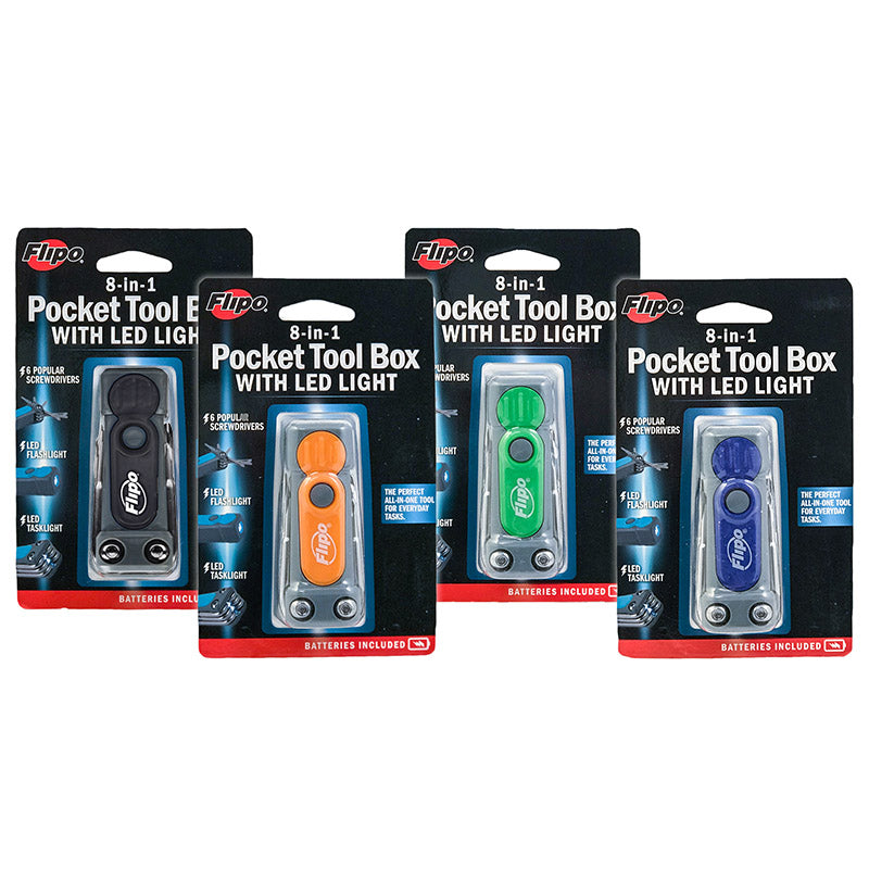 Flipo 8-in-1 Pocket Tool Box with LED Flashlight and Task Light