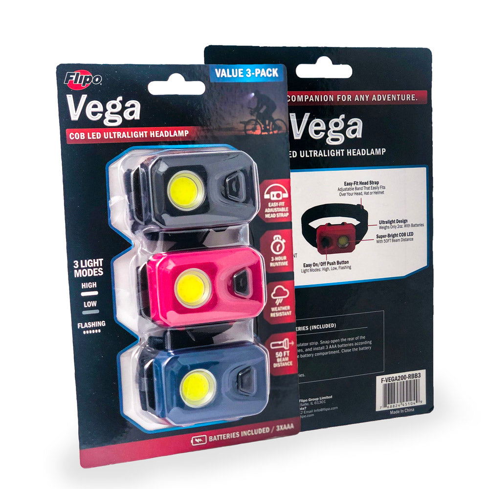 Flipo Vega 200 COB LED Ultralight Headlamps Pack of 3