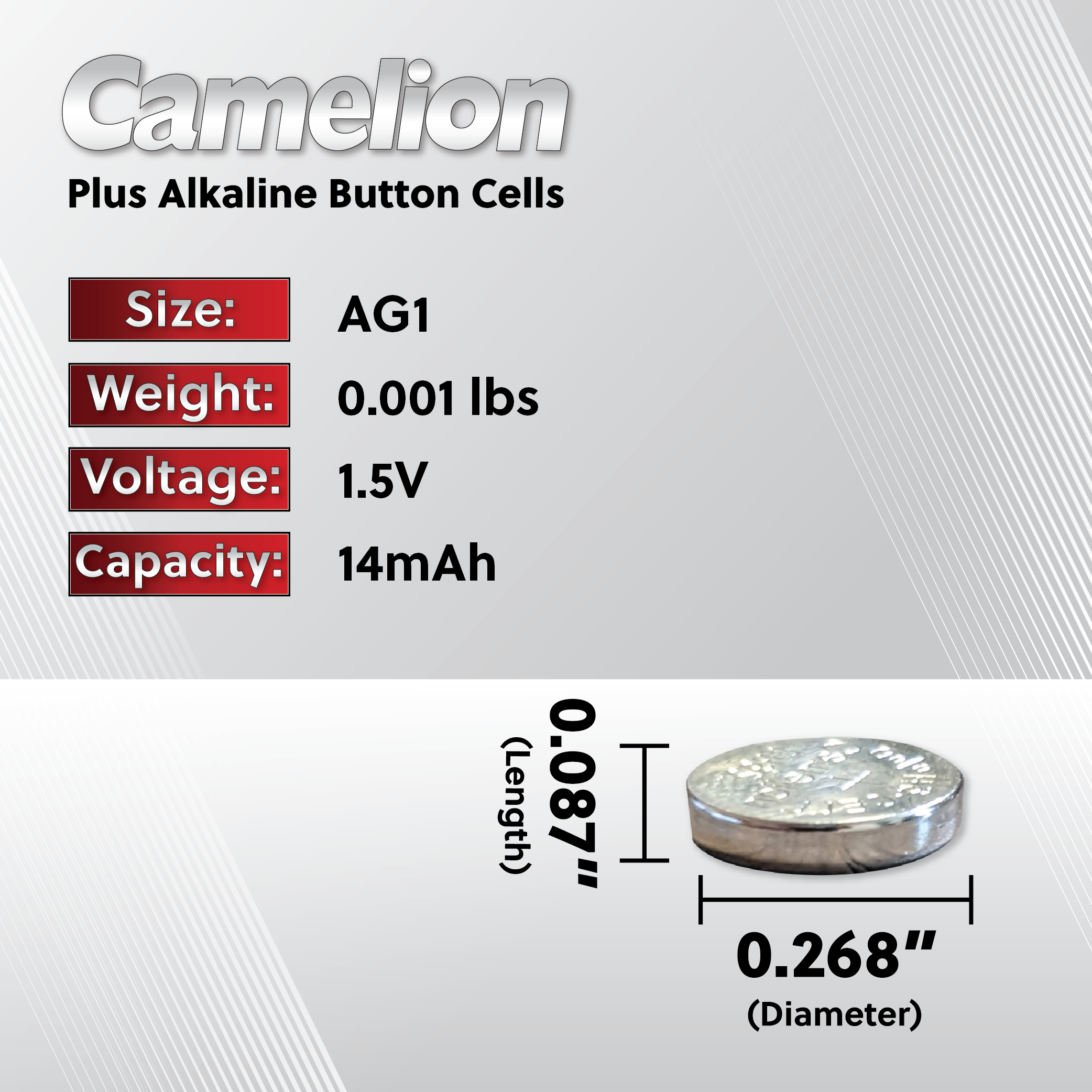 Camelion AG1 / 364 / LR621 1.5V Coin Cell Battery Pack of 2
