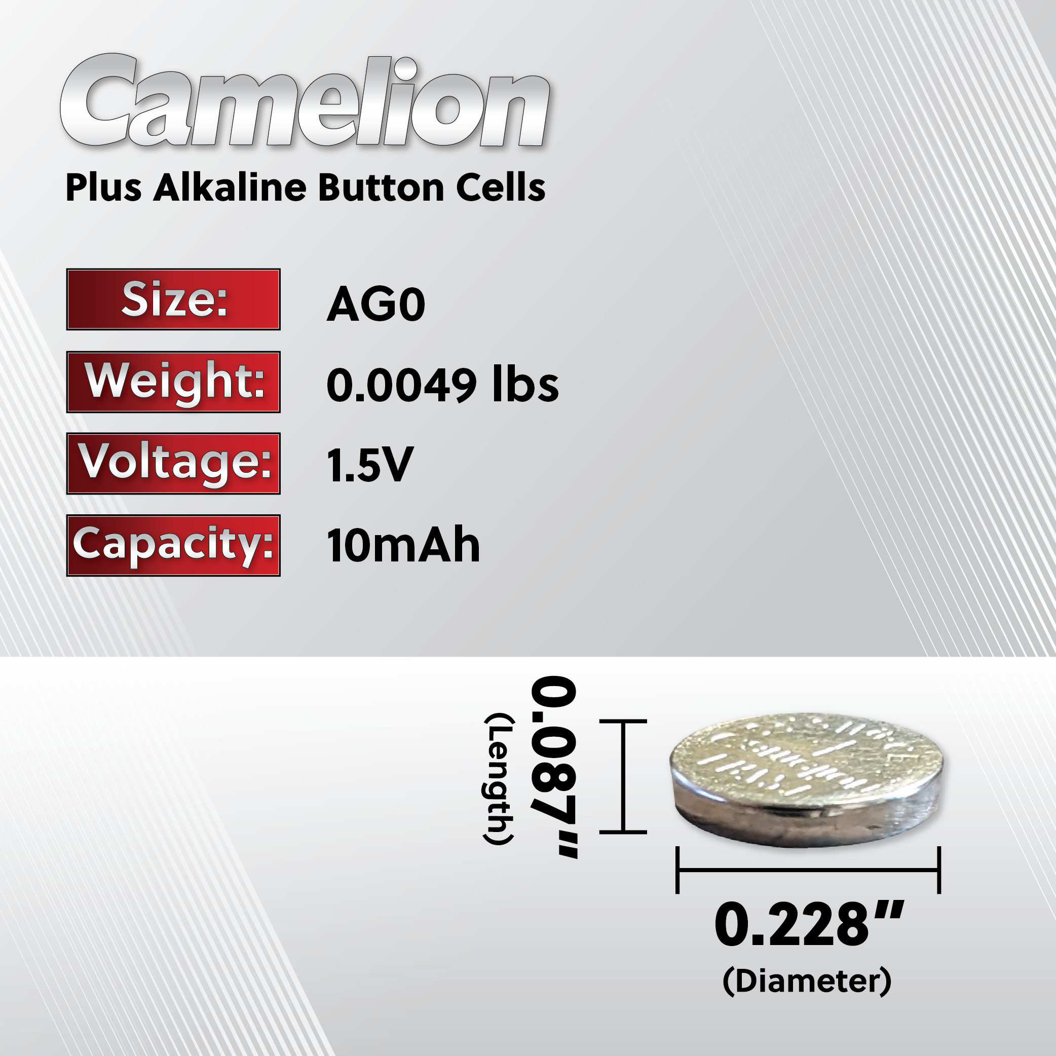 Camelion AG0 / 379 / LR521 1.5V Coin Cell Battery Pack of 2