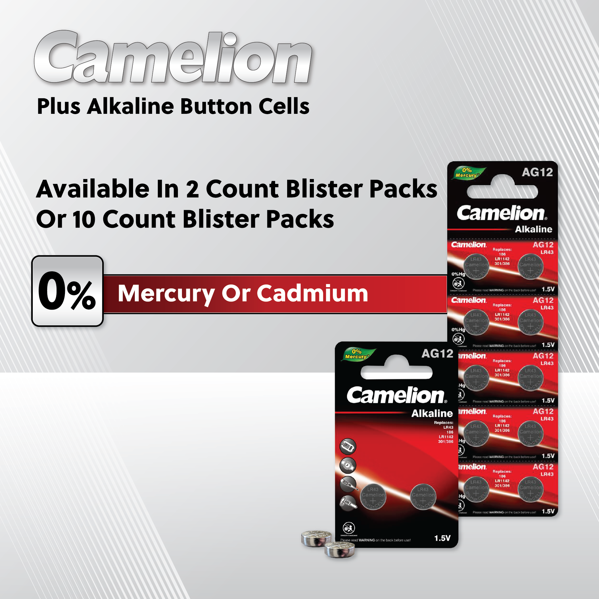 Camelion AG1 / 364 / LR621 1.5V Coin Cell Battery Pack of 2