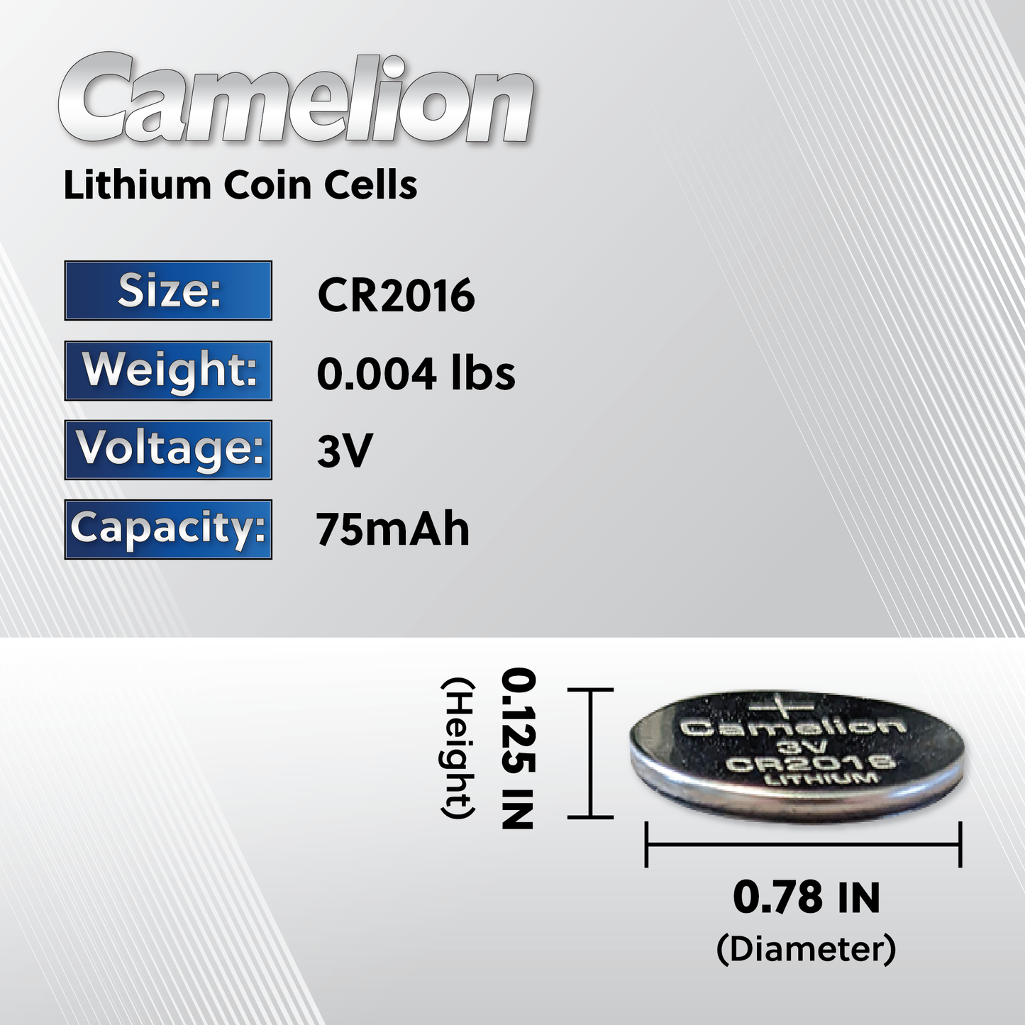Camelion CR2016/ 2016 3V Lithium Coin Cell Battery in Pack of 20