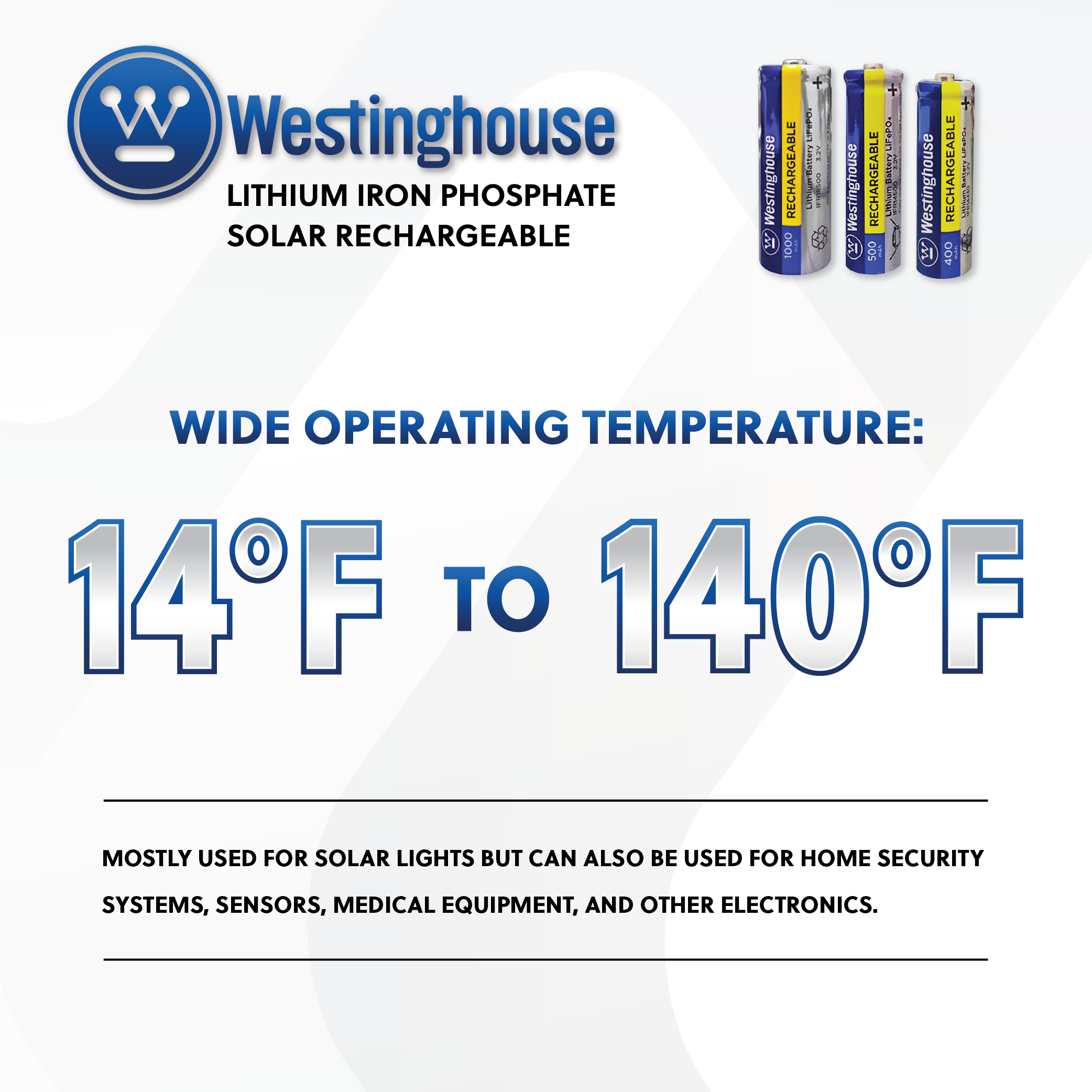 Westinghouse Life-PO4 14500 3.2v 500mah Solar Rechargeable Box Pack of 8