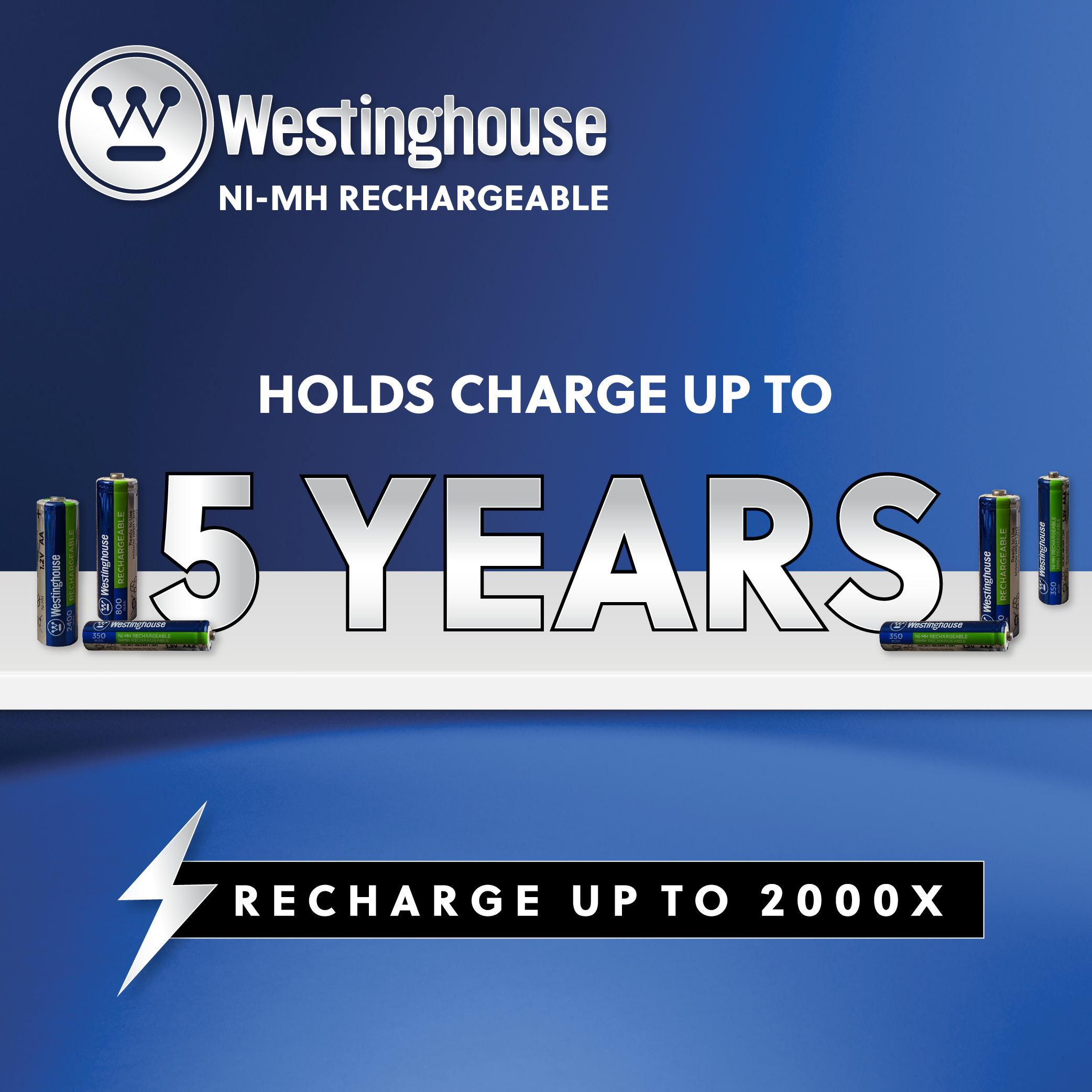 Westinghouse NiMh AA 800mAh Rechargeable Batteries Box Pack of 8