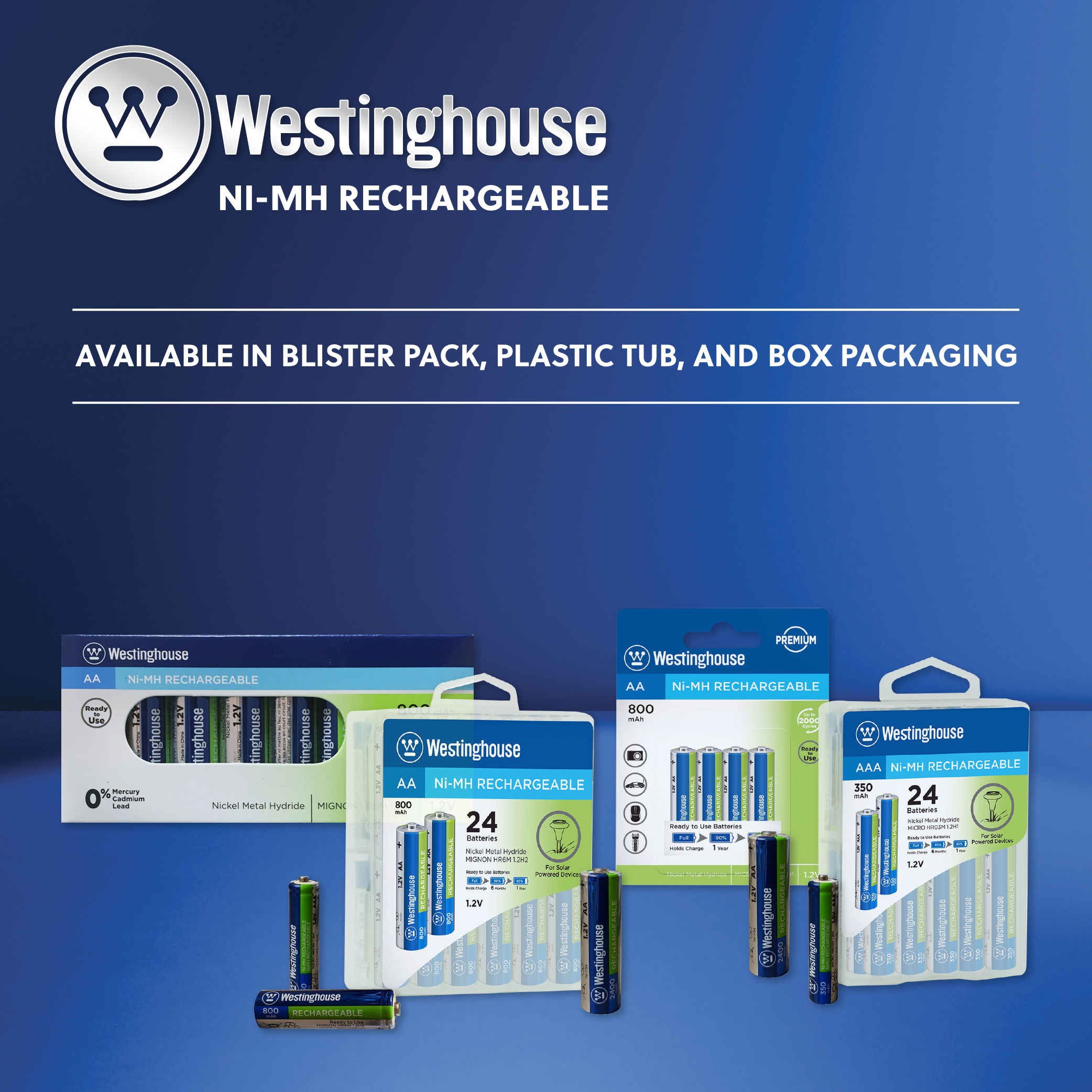 Westinghouse NiMh AA 800mAh Rechargeable Batteries Box Pack of 8