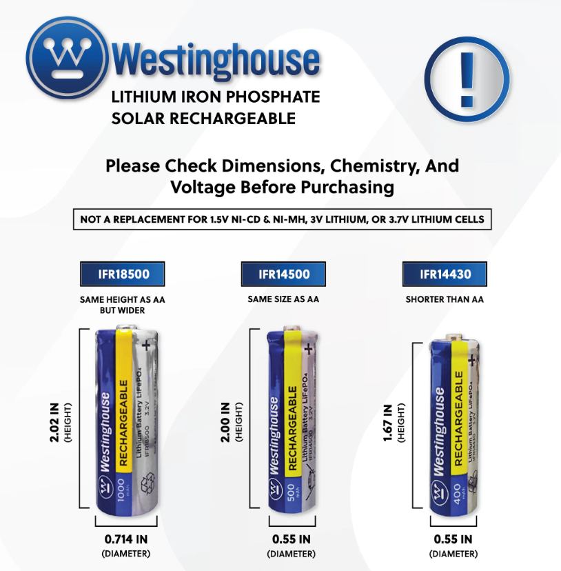 14500 Batteries 3.2v 500mah Solar Rechargeable 8pk