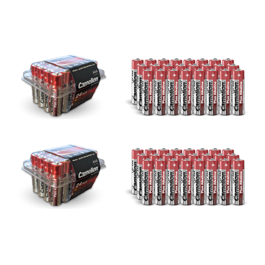 Camelion AAA Plus Alkaline Batteries Soft Plastic Double Pack of 24 (48 Total)