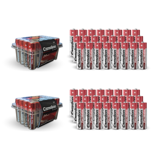 Camelion AA Plus Alkaline Batteries Soft Plastic Double Pack of 24 (48 Total)