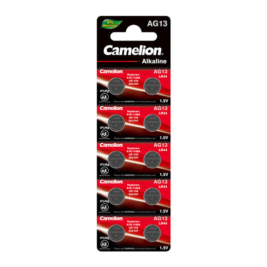Camelion AG13 / 357 / LR44 1.5V Coin Cell Battery Pack of 10