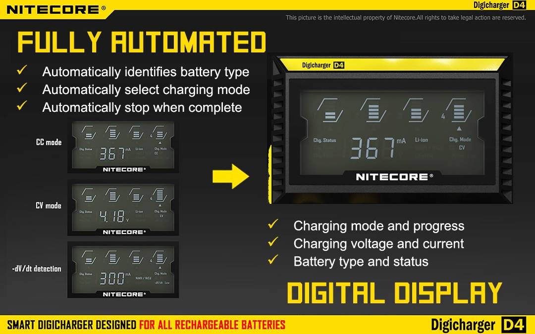 NITECORE D4 Digital 4-slot Universal Battery Charger