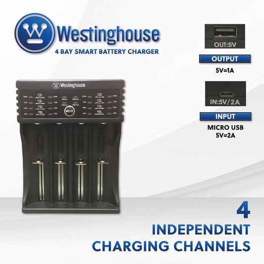 Westinghouse 4 Bay Universal Ni-Mh, Li-ion, Li-Fe Smart Charger