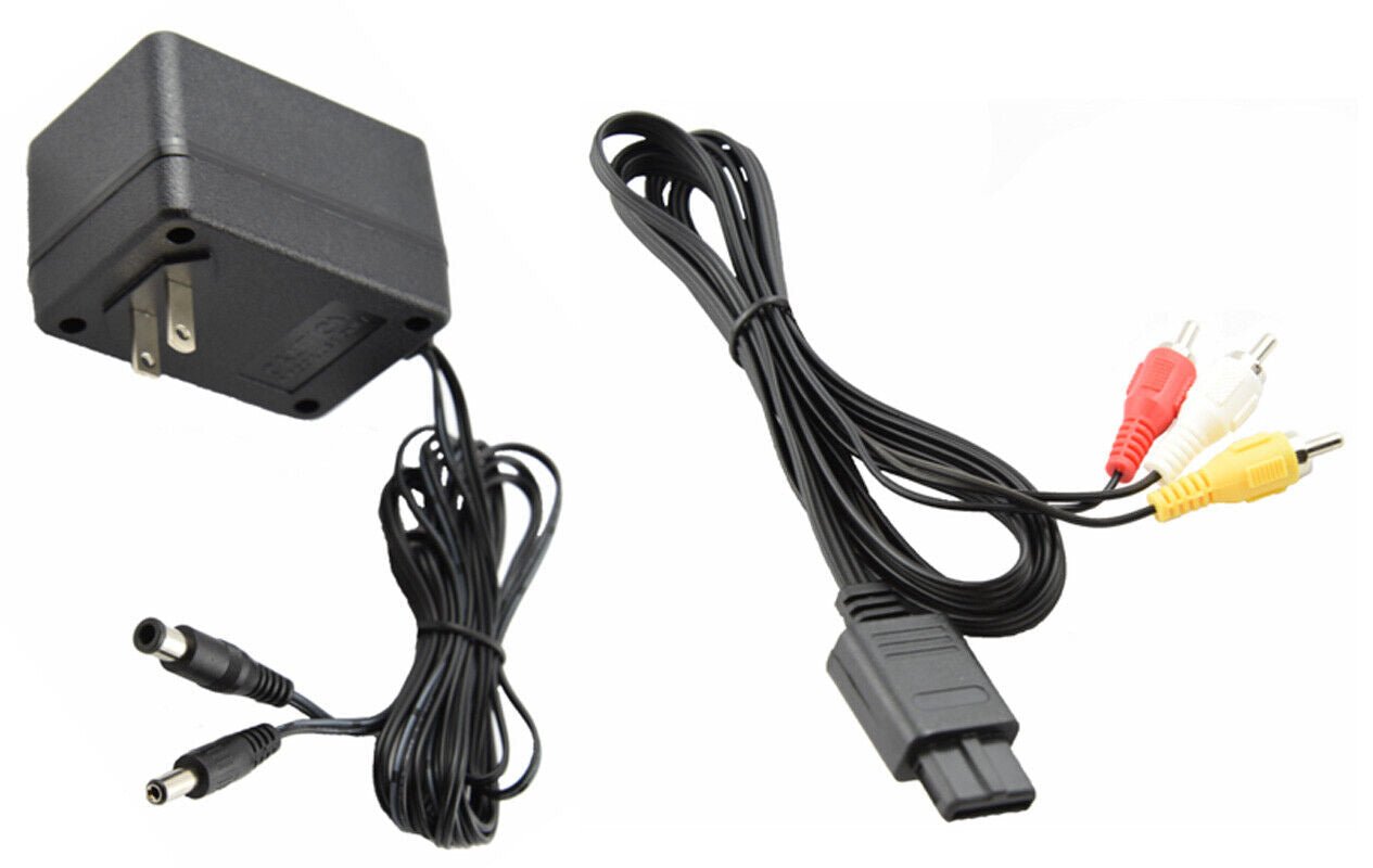 AV RCA+AC Cable Power Supply Adapter Cord For Super Nintendo SNES Game Set