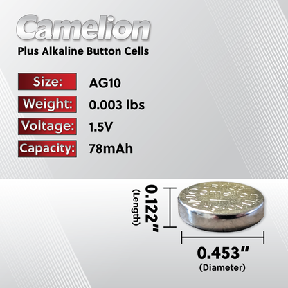 Camelion AG10 / 389 / LR1130 1.5V Coin Cell Battery Pack of 10