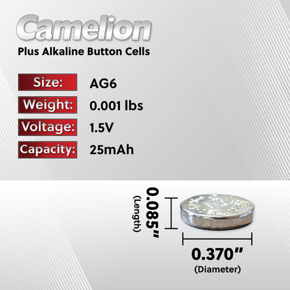 Camelion AG6 / 371 / LR921 1.5V Coin Cell Battery Pack of 10