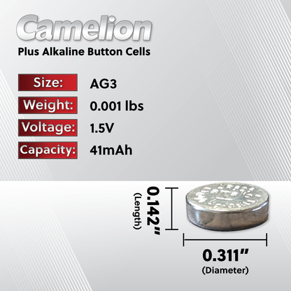 Camelion AG3 / 392 / LR41 1.5V Coin Cell Battery Pack of 10
