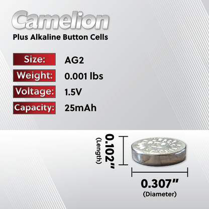 Camelion AG2 / 396 / LR726 1.5V Coin Cell Battery Pack of 10