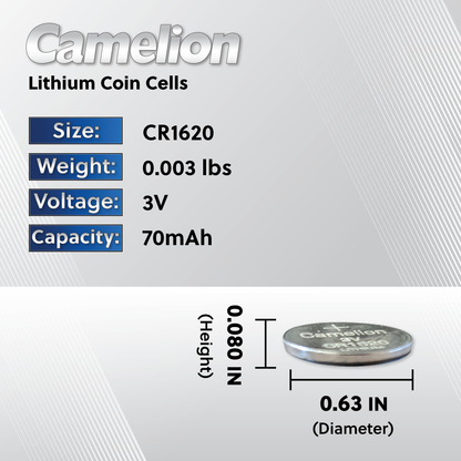 Camelion CR1620/ 1620 3V Lithium Coin Cell Battery Pack of 5