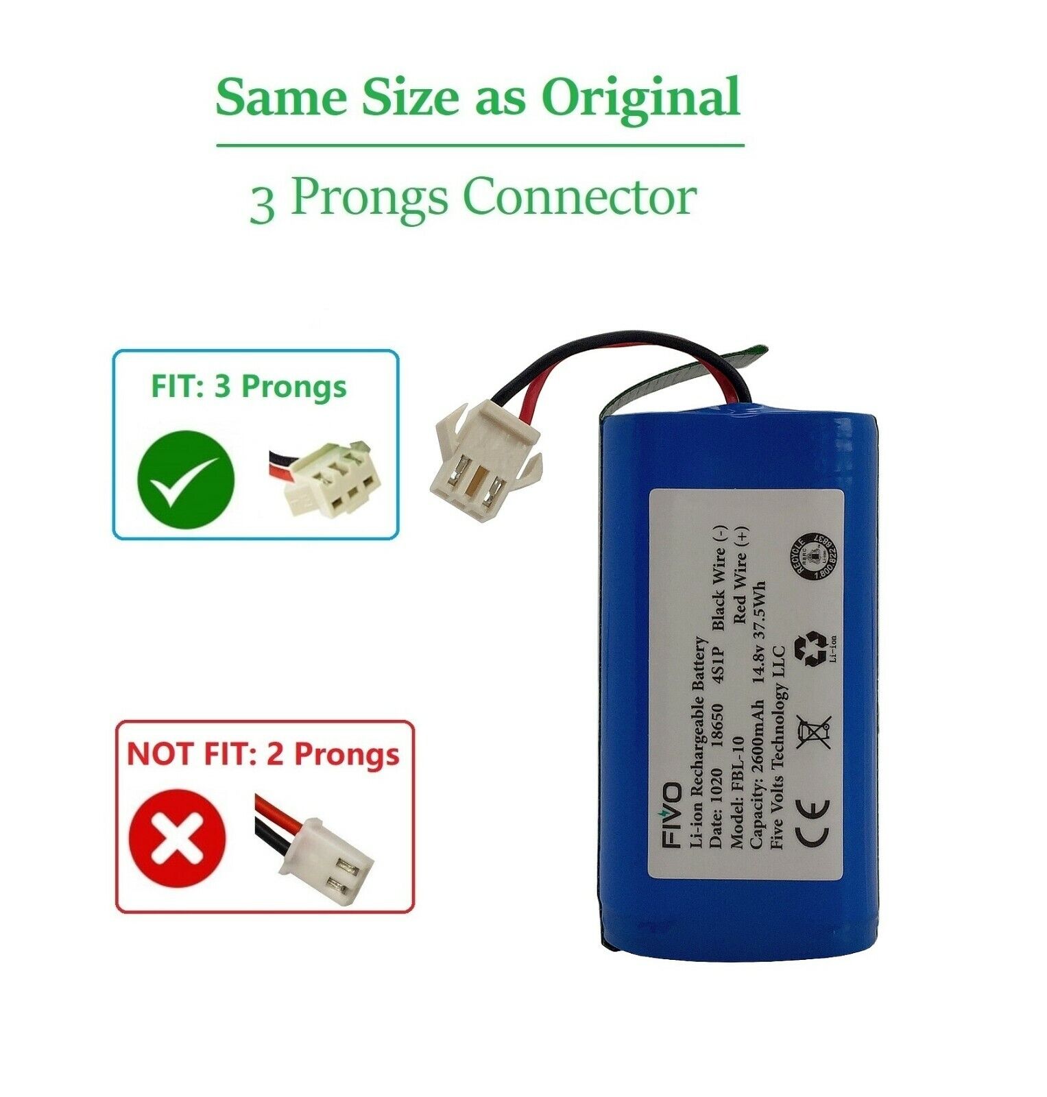 Shark Ion RV750, RV720, RV700 Robot Vacuum Replacement Battery Pack (3 Prongs) - Battery World