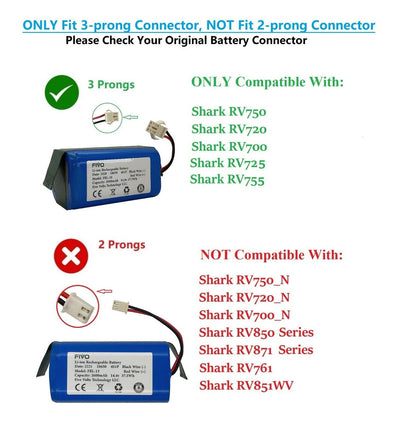 Shark Ion RV750, RV720, RV700 Robot Vacuum Replacement Battery Pack (3 Prongs) - Battery World