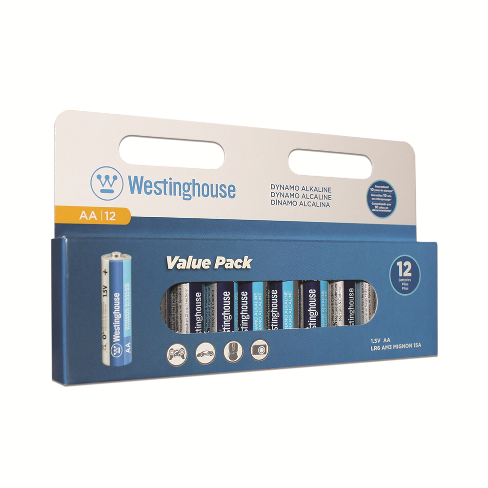 Westinghouse AA Plus Alkaline Batteries Hangable Pack of 12