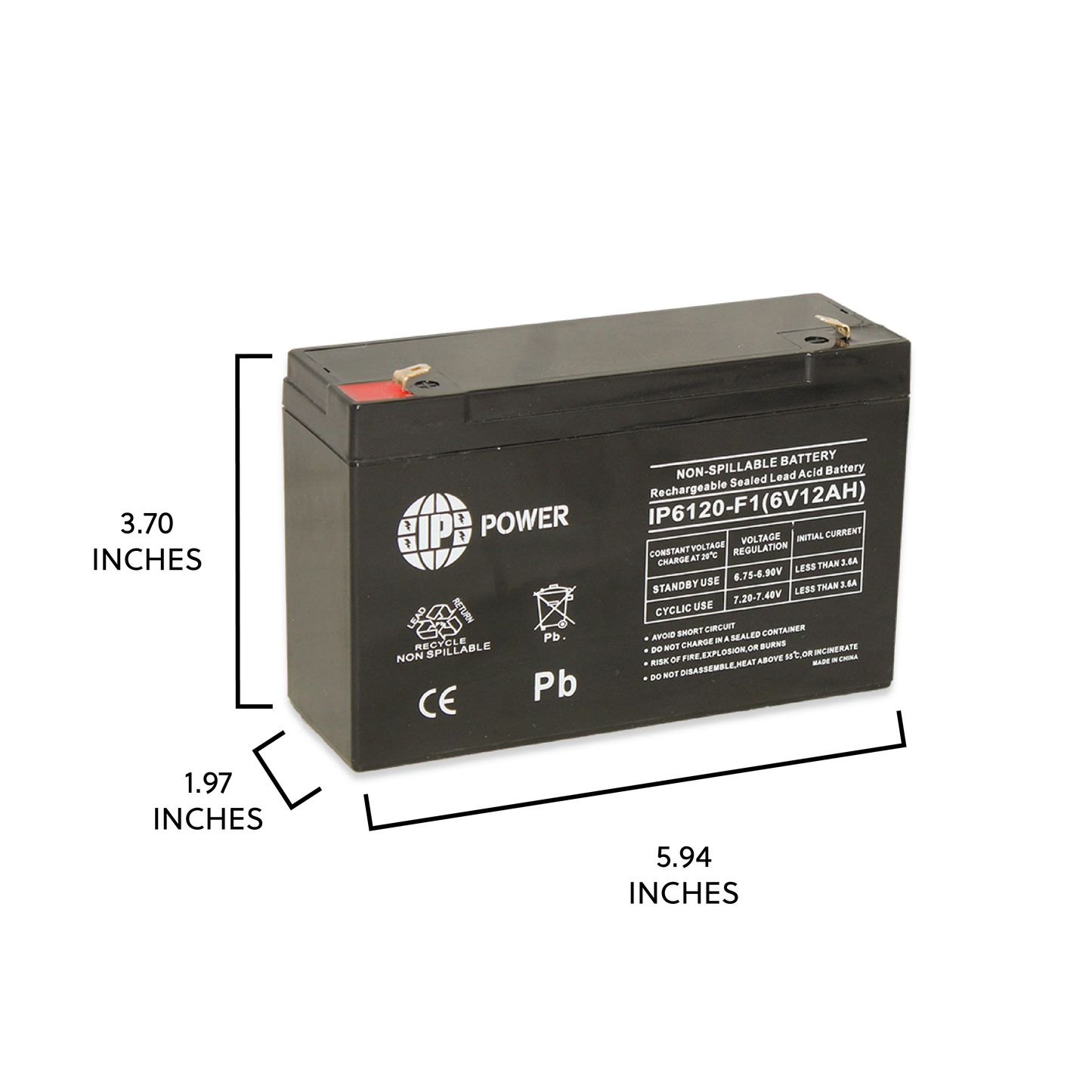 IP POWER IP6120-F1 6 Volt 12Ah F1 Terminal SLA Rechargeable Battery