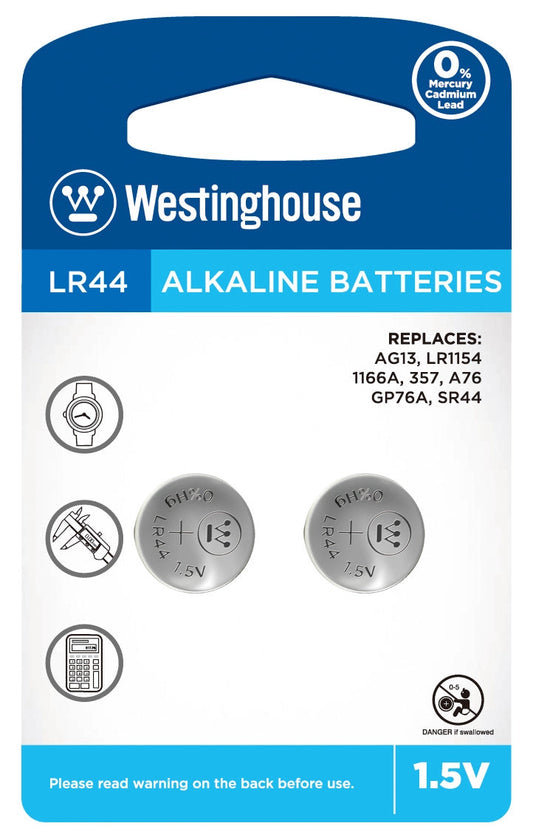 Westinghouse AG13/ LR44/ 357 Coin Cell Batteries Pack of 2