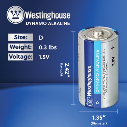 Westinghouse D Dynamo Alkaline Batteries Pack of 2