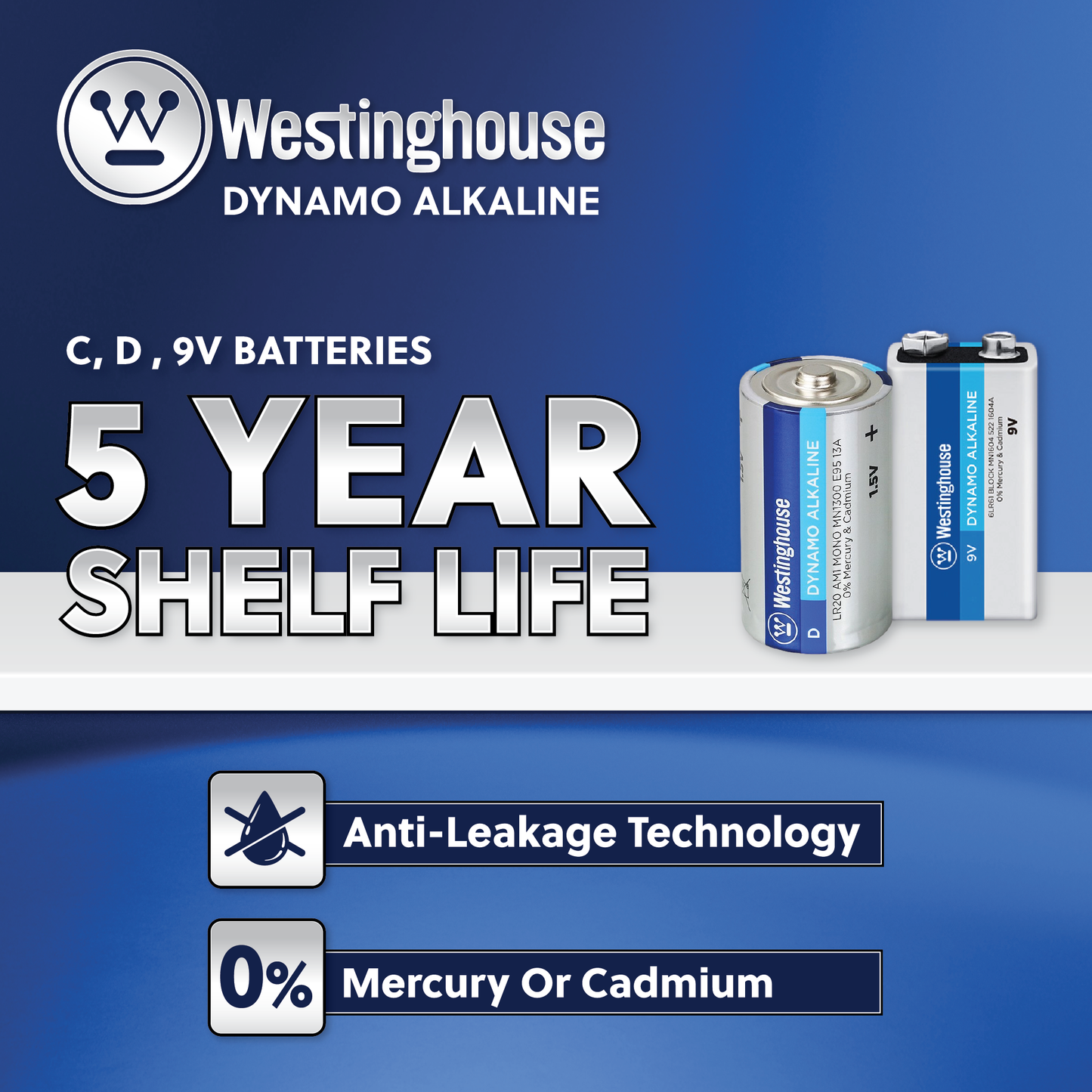 Westinghouse D Dynamo Alkaline Soft Plastic Pack of 6