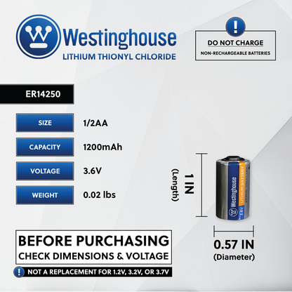 Westinghouse ER14250 3.6V 1/2AA Lithium Battery