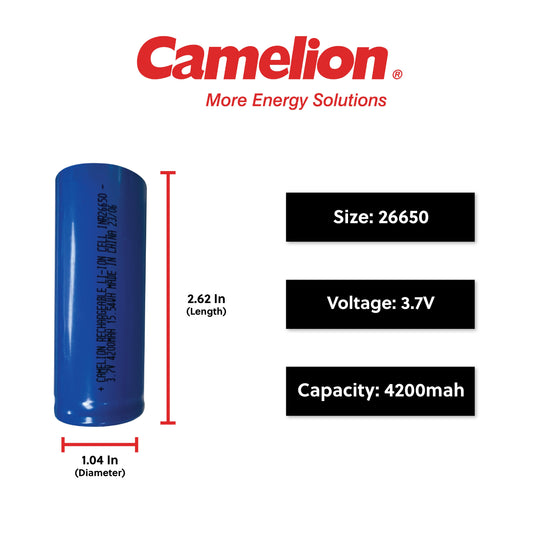 Camelion 26650 4200mAh Li-Ion Rechargeable Battery - Battery Liquidator