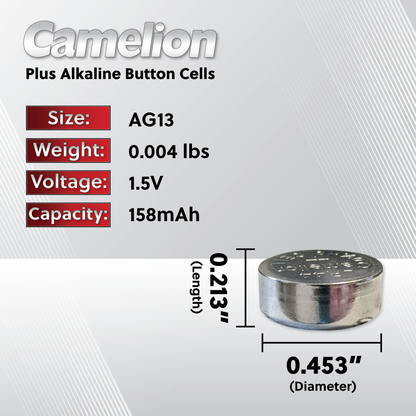 Camelion AG13 / 357 / LR44 1.5V Coin Cell Battery Pack of 2