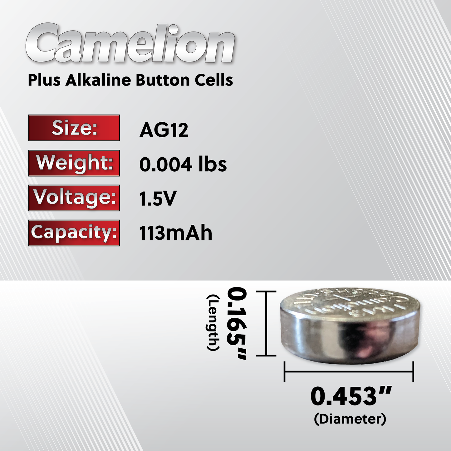 Camelion AG12 / 385 / LR43 1.5V Coin Cell Battery Pack of 2