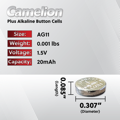 Camelion AG11 / 362 / LR721 1.5V Coin Cell Battery Pack of 2