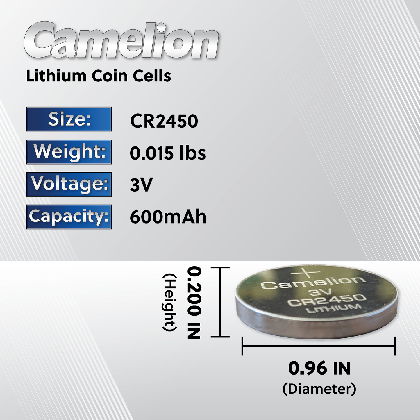 Camelion CR2450/ 2450 3 Volt Lithium Coin Cell Battery Pack of 20