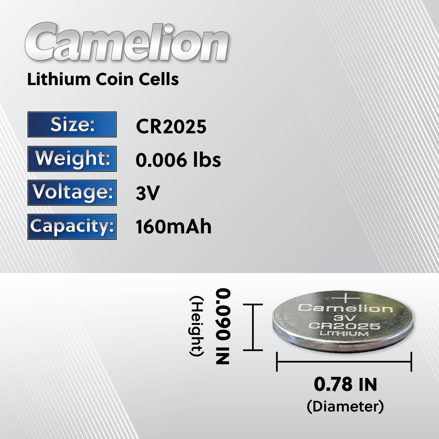 Camelion CR2025/ 2025 3V Lithium Coin Cell Battery in Pack of 20