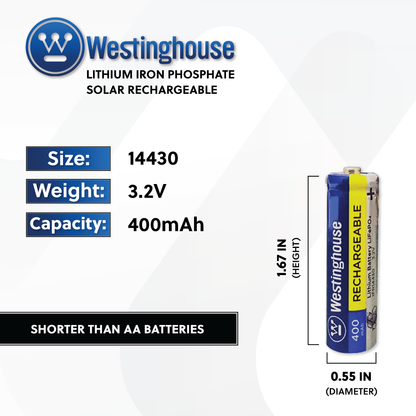 Westinghouse IFR14430 Lithium Iron Phosphate 400mAh Rechargeable Battery Pack of 4