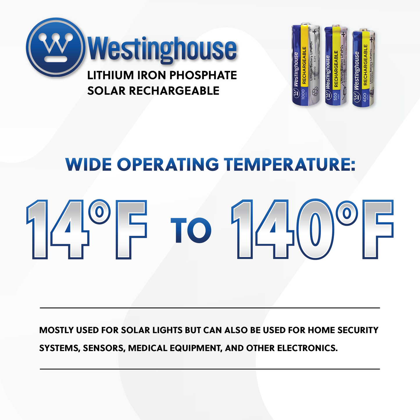 Westinghouse IFR14500 Lithium Iron Phosphate 500mAh Rechargeable Battery Pack of 4