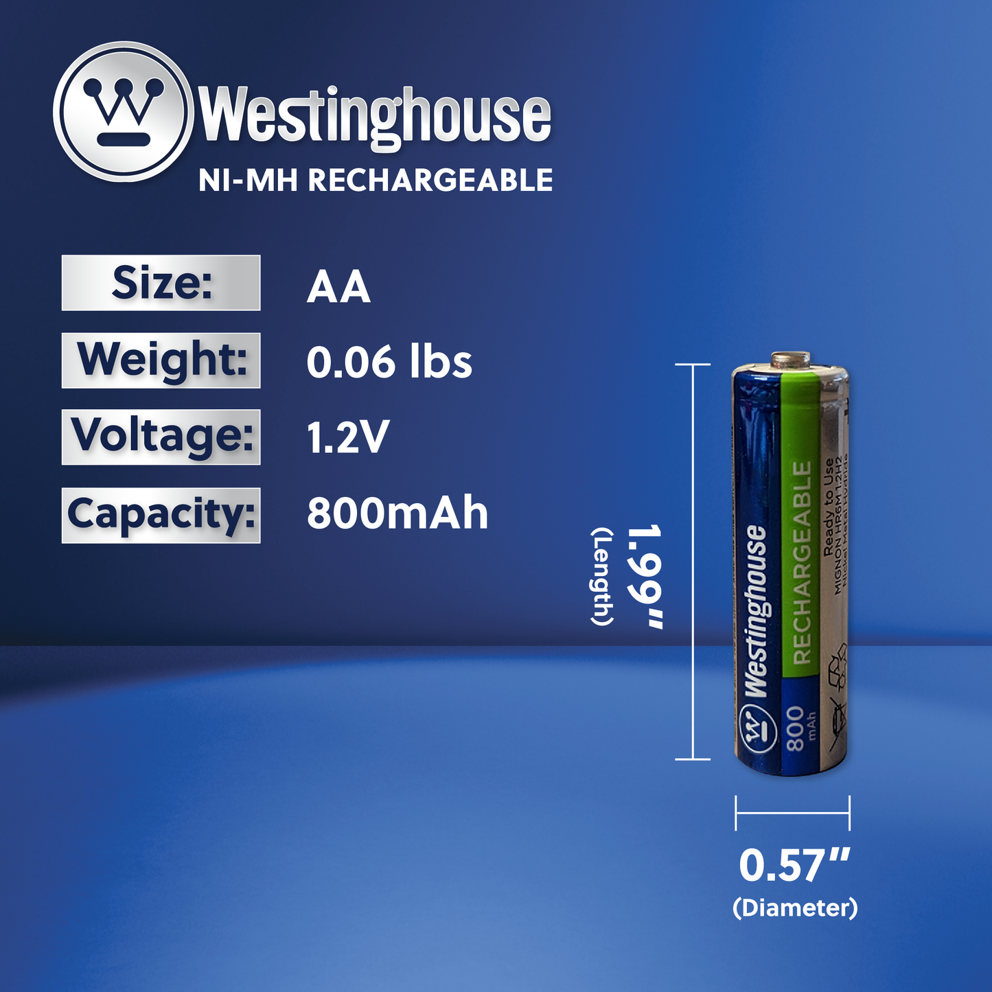 Westinghouse AA Ni-Mh Rechargeable Batteries 800mAh Pack of 4