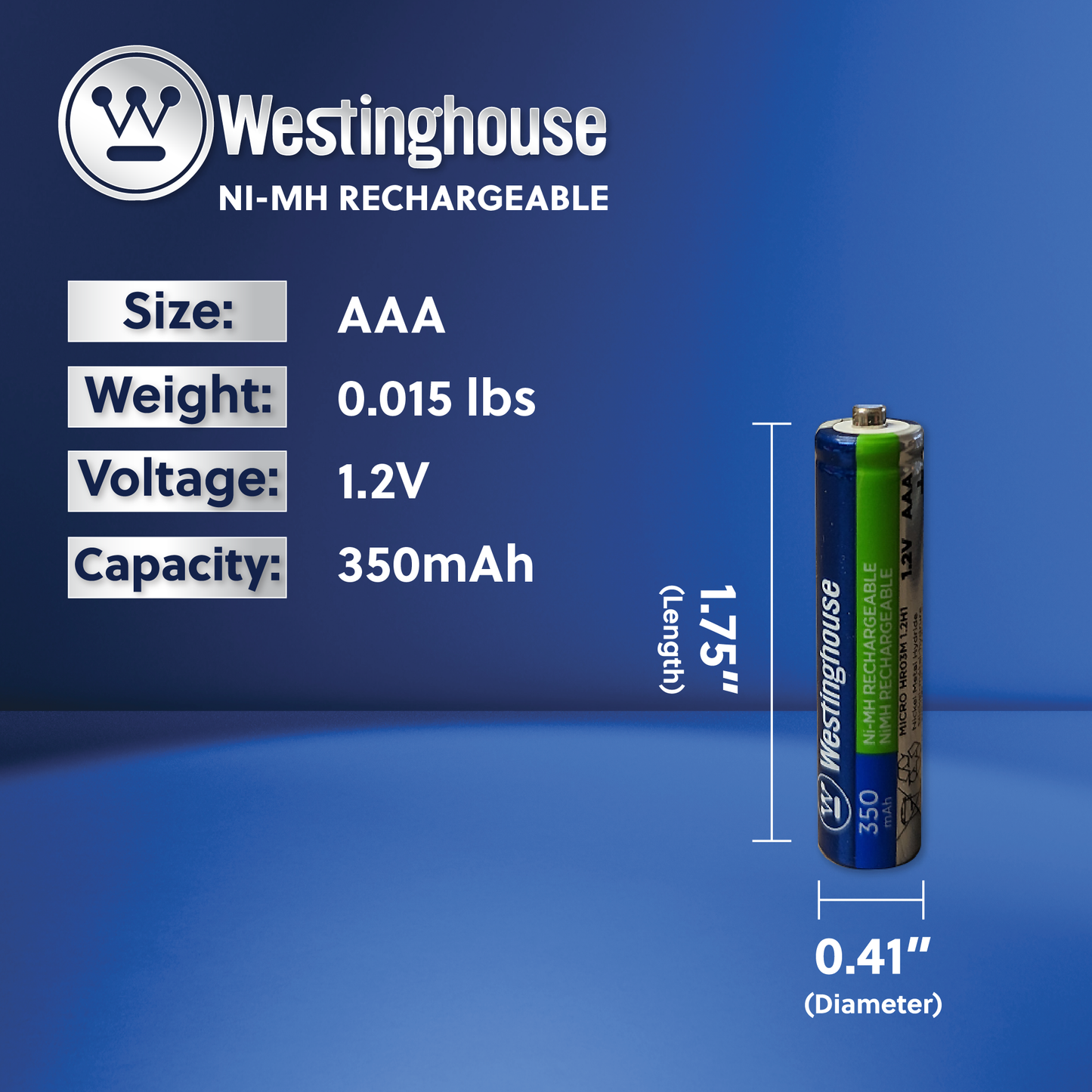 Westinghouse AAA Ni-Mh 350mAh Rechargeable Batteries Hard Plastic Pack of 24